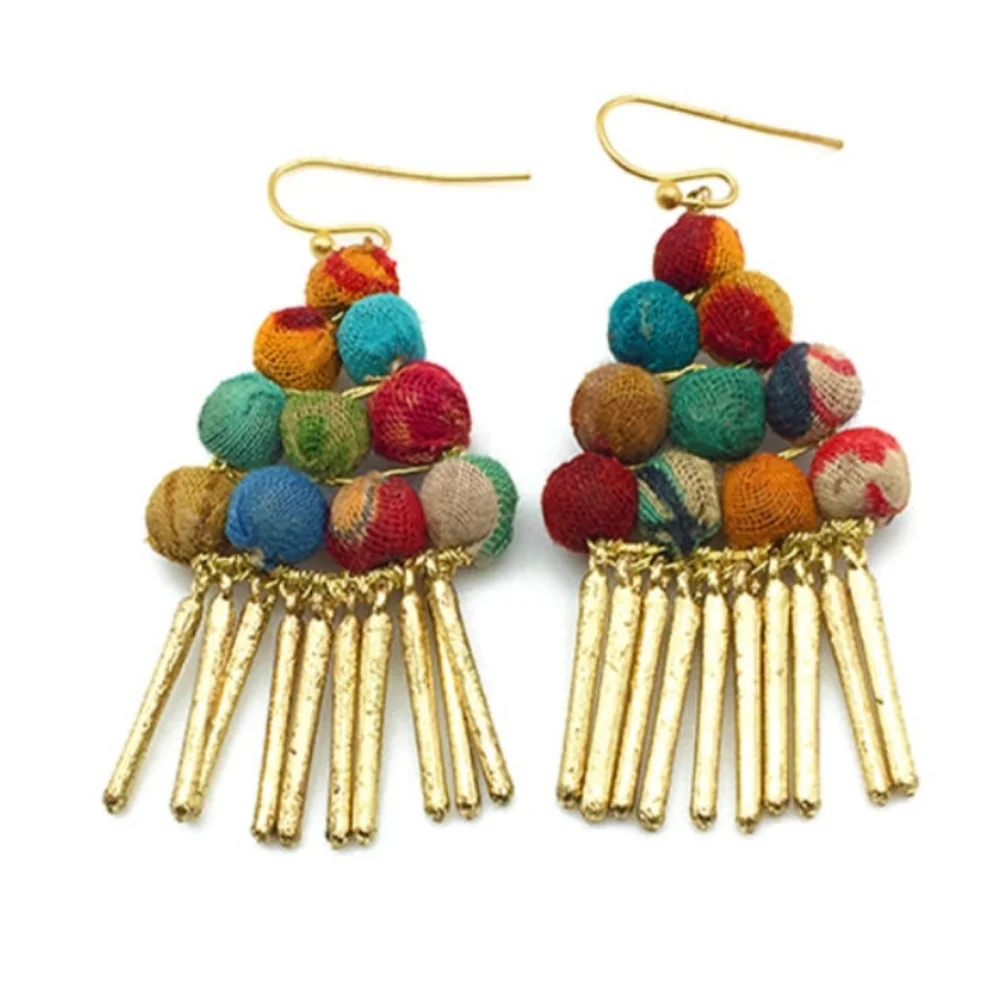 NWT Aasha Handcrafted Sustainable Artisan Recycled Fabric Earrings Eclectic Boho